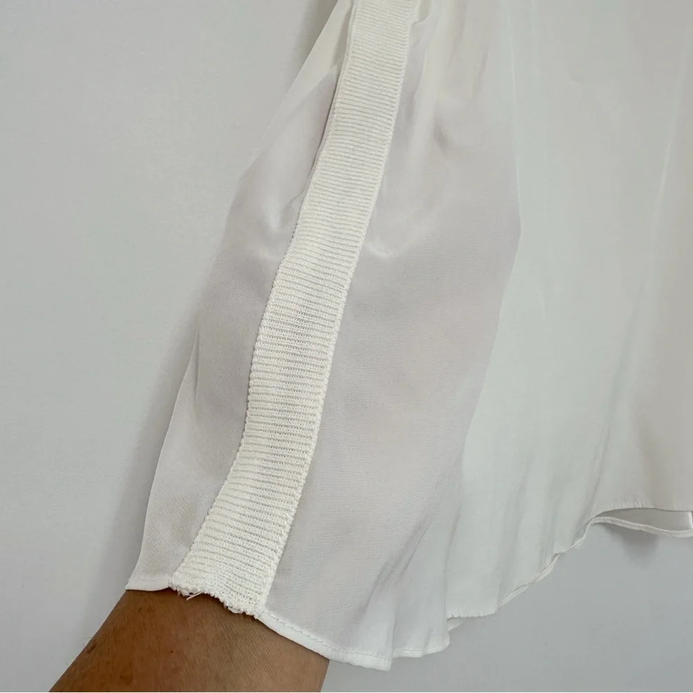 Cinq à Sept Ruffle Trimmed 100% Silk Top in Ivory
